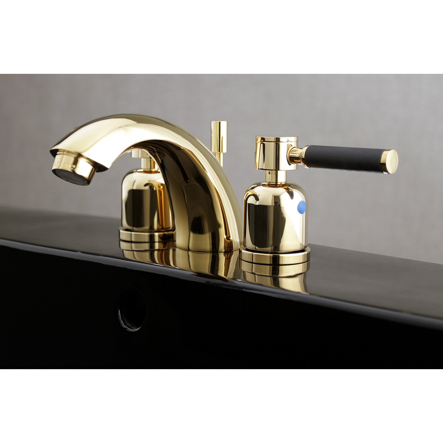Kingston Tulare KB8952DKL - Kaiser Two-Handle 3-Hole Deck Mount Mini-Widespread Bathroom Faucet with Pop-Up Drain, Polished Brass — thumbnail 2